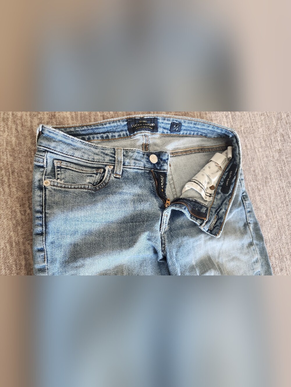 Lucky Brand Faded Light Blue Denim Jeans with Branded Zip
